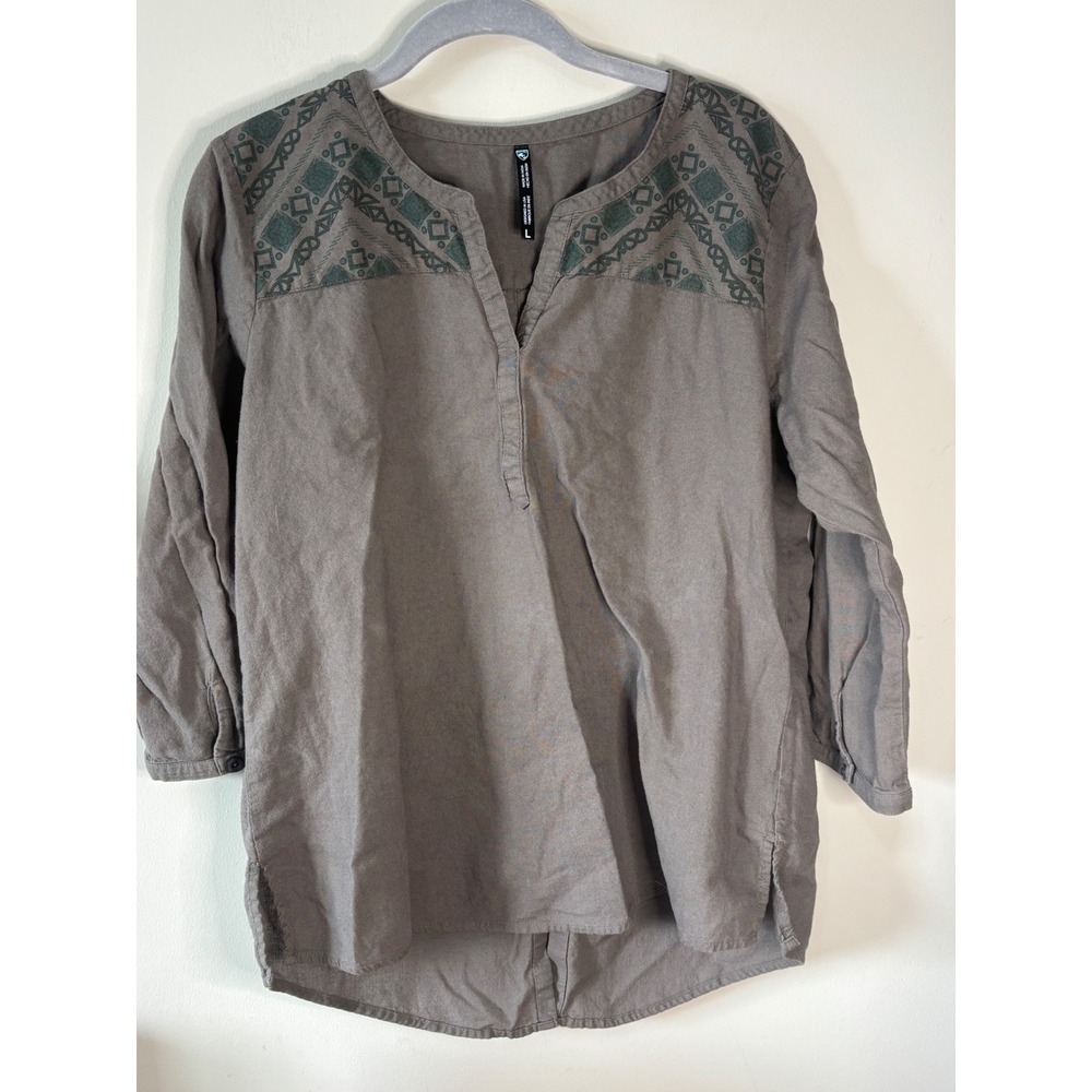 KUHL Womens Organic Cotton Geometric Print Button Back Tunic Top Gray 8434 L